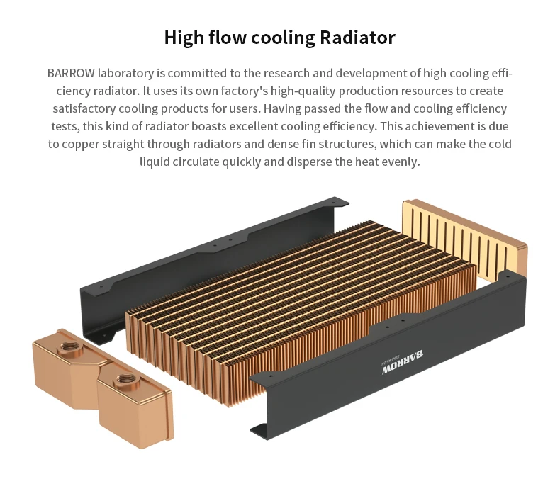 BARROW-Radiador de cobre de 60mm de espesor, radiador de 240mm, intercambiador de calor líquido de descarga de agua de computadora G1/4, uso roscado para ventiladores de 12cm