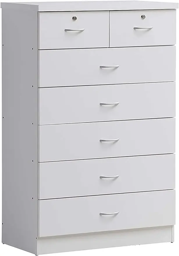 7 Drawer Wood Dresser for Bedroom, 31.5 inch Wide Chest of Drawers, with 2 Locks on the Top Drawers