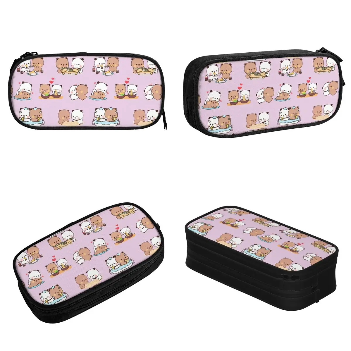 Large-capacity Pen Box Peach And Goma Mochi Cat Merch Double Layer Pencil Case Stationery Women Makeup Bag Birthday Gift