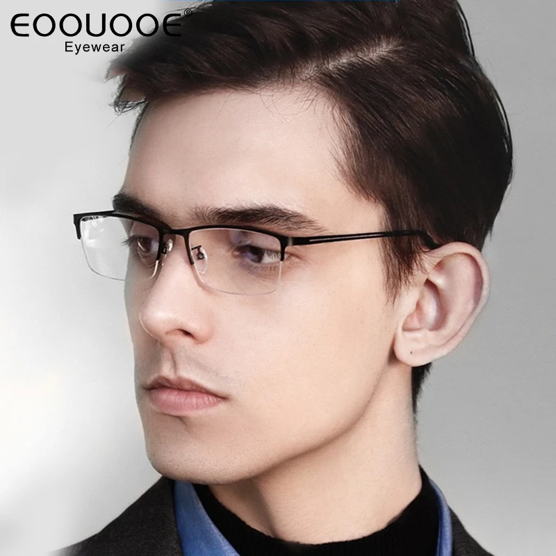 

54mm Men Eyeglasses Half Glasses Frame Myopia Fashion Optics Metal Eyewear Anti-Reflection Prescription Lens