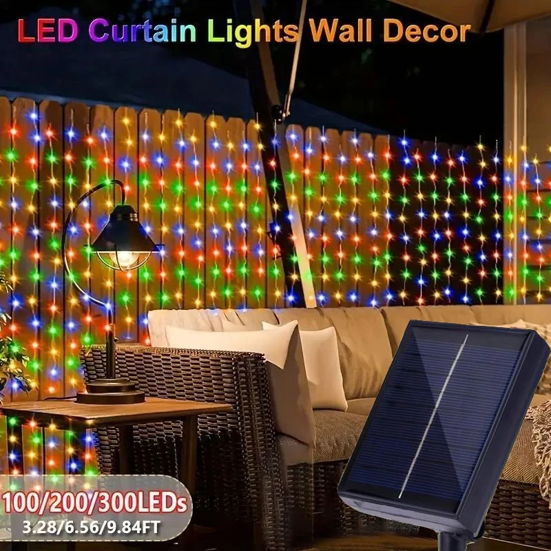 

1pc Solar Curtain Lights with 8 Lighting Modes for Outdoor Wedding Party,Festivals,Yard,Garden,Christmas,Halloween Decorations