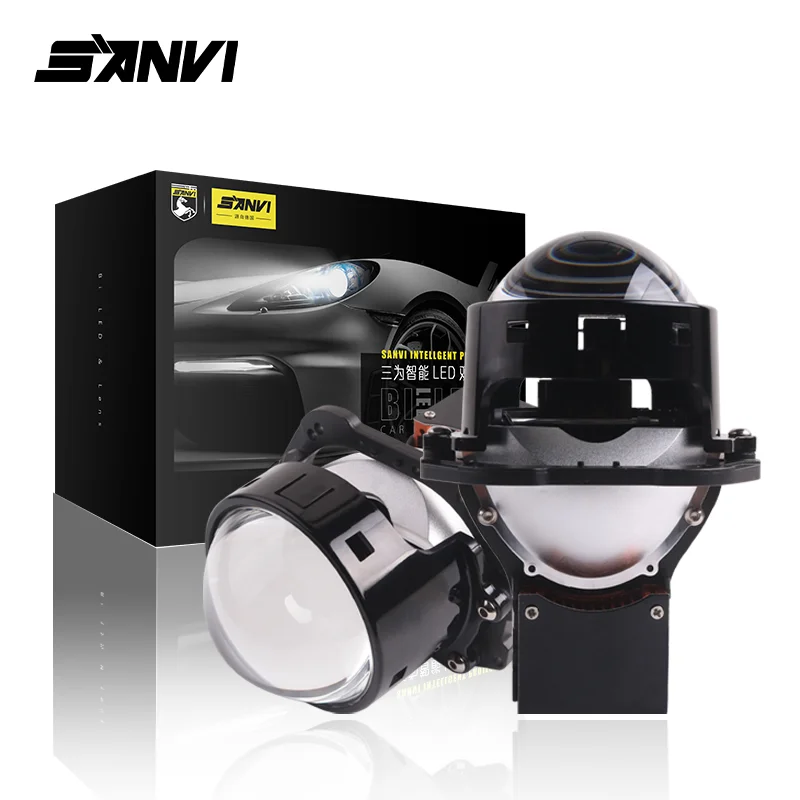 SANVI New BI LED Projector Lenses with Dual Prism Lights for H1 H4 H7 9005 9006 9012 Auto Lamp Hella 3R G5 Projector Headlight