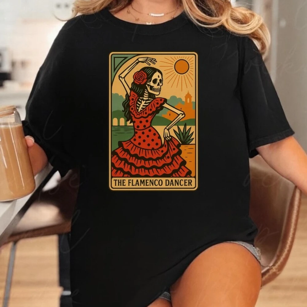 

Tarot Card Flamenco Dancer Shirt Spanish Heritage Tee Día De Los Muertos Tshirt Cultural Gift for Flamenco Lovers Women T-shirt