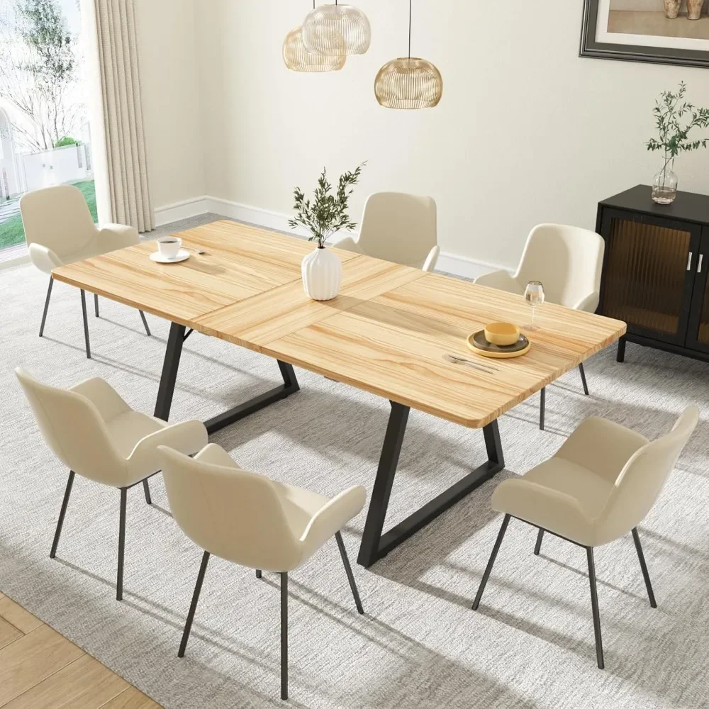 Extendable Dining Room Table for 4-6,Kitchen Table Mid Century Modern Large Table Space Saving for Small Apartment Conference