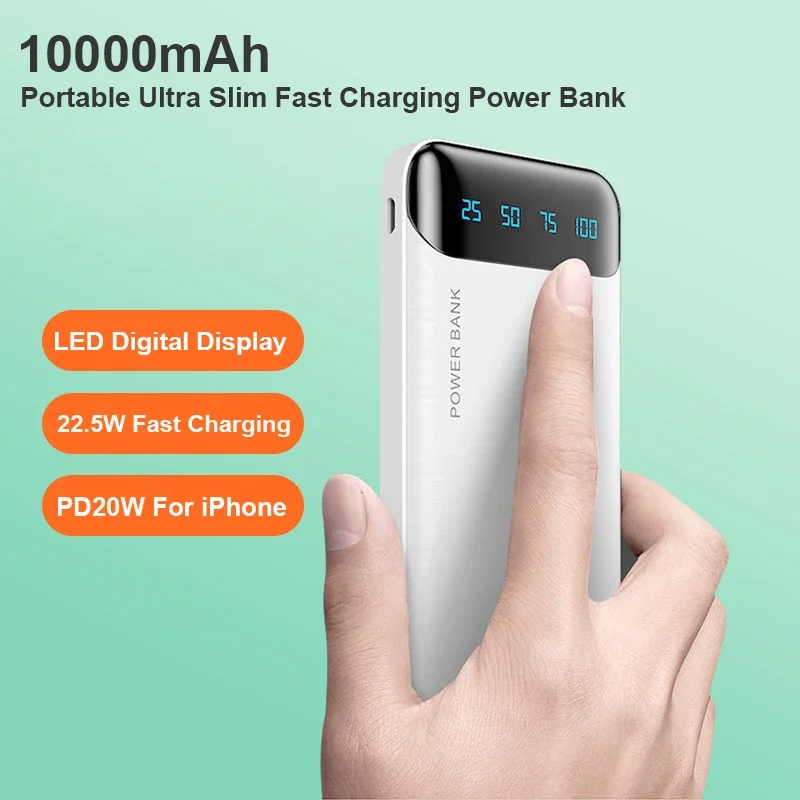 

22.5W Power Bank 10000mAh Fast Charger PD 20W Powerbank Portable External Auxiliary Battery Pack For iPhone 14 13 12 11 Xiaomi