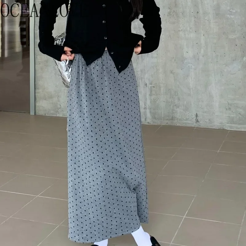 

OCEANLOVE Polka Dot Long Skirts Autumn Winter Korean Fashion Chic Sweet Faldas Mujer A-line Vintage Simple Women Skirt