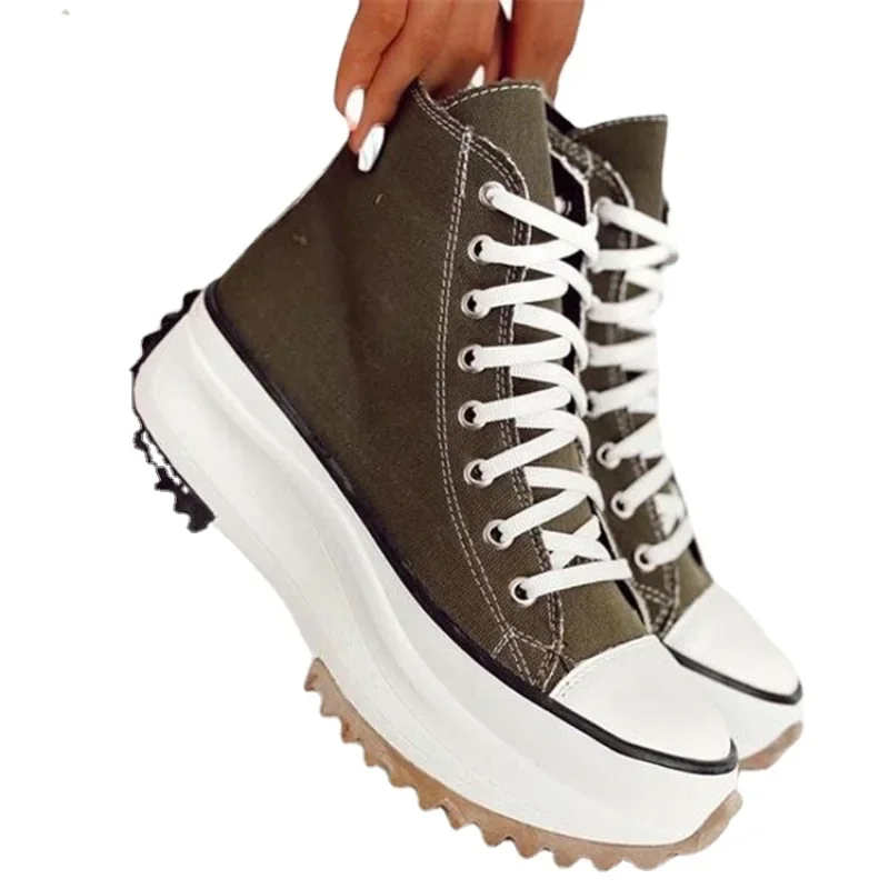 Fashion Army Green Sneakers Comfortable Non-slip Zapatos De Tenis Lace Up Female Casual Platform Shoes Women\'s Vulcanize Shoes