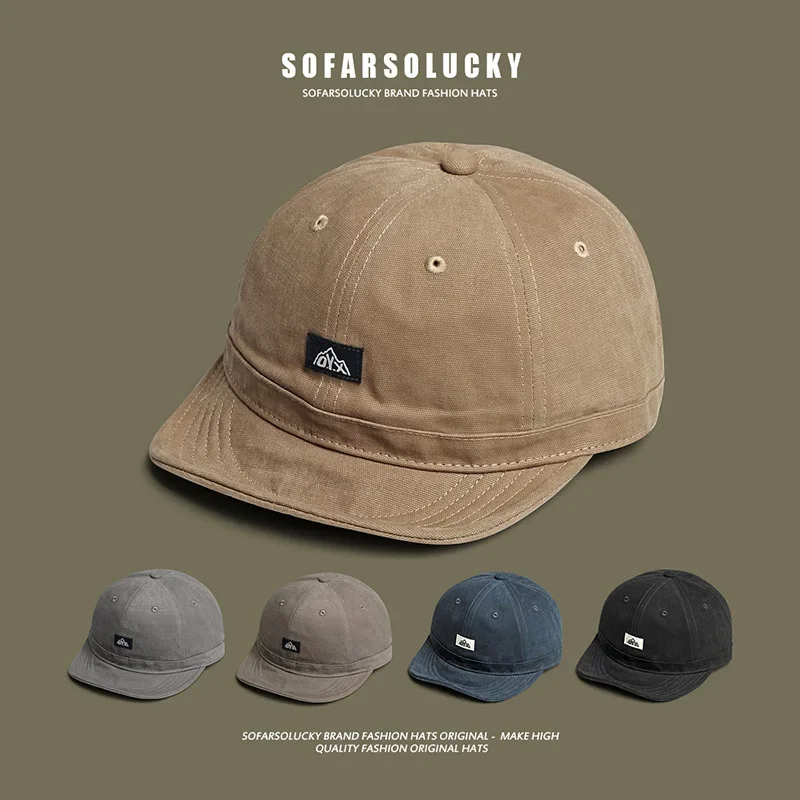 Japanese Retro Soft Brim Baseball Cap Men Tooling Style American Short Brim Baseball Cap Street Hong Kong Style Baseball Hat
