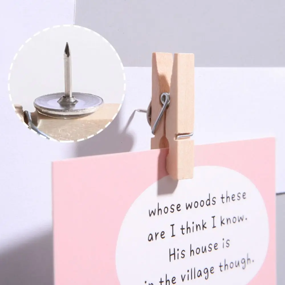 20Pcs/Box Creative Wooden Clip Push Pins Reusable DIY Pushpins with Clips Convenient with Box Blackboard Push Pins Wall Markers