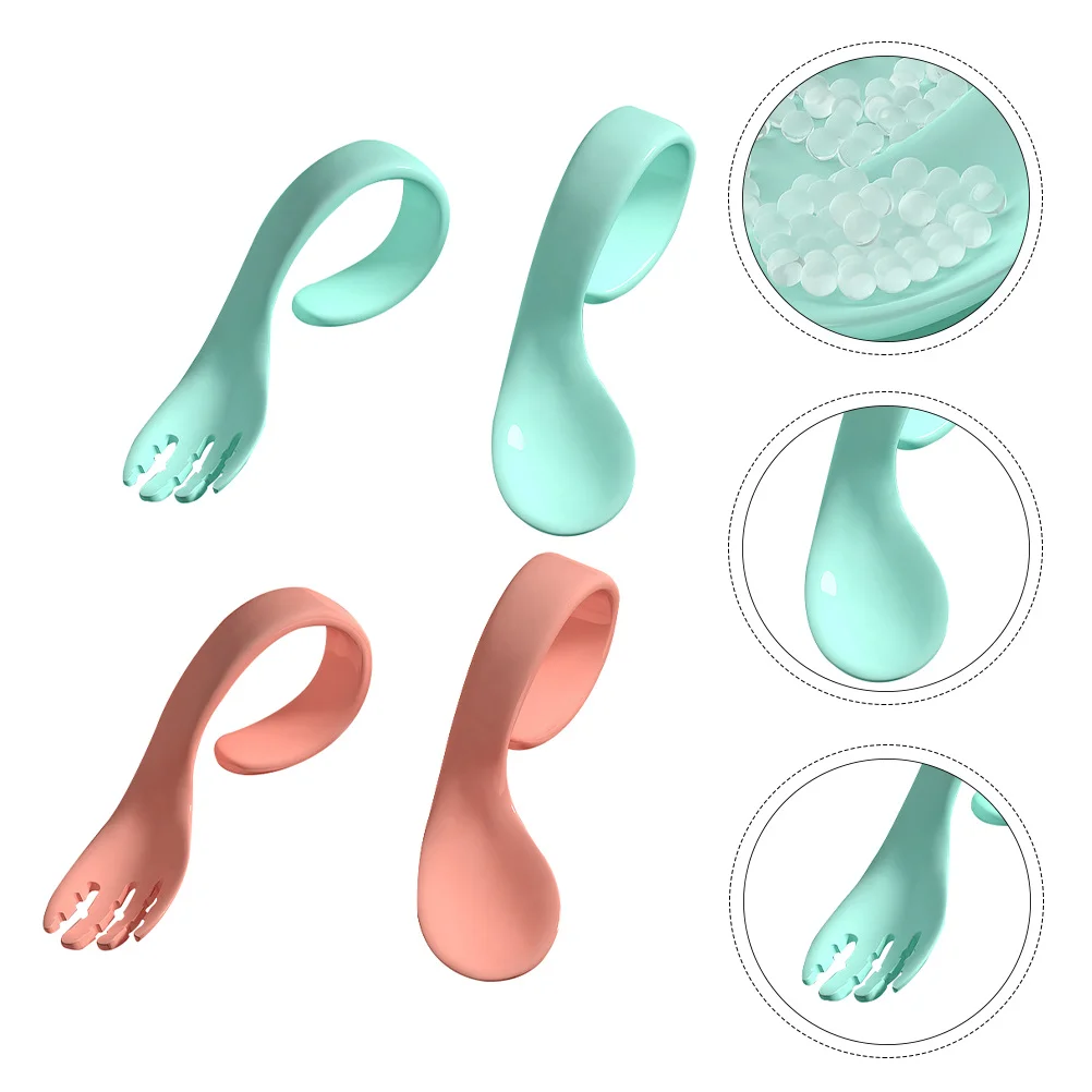 

4 шт., набор ложек и вилок для обучения детей, безопасная противоскользящая ручка, эргономичная посуда для малышей, обучающая посуда, инструмент для детского питания