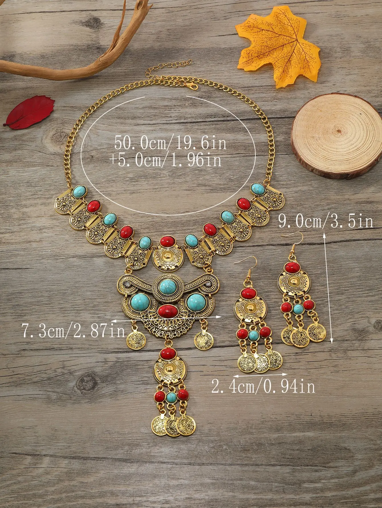 KMVEXO Vintage Gypsy Bohemia Chic Resin Maxi Choker Statement Necklace Earrings Set for Women Boho Tassel Coin Jewelry Sets Gift