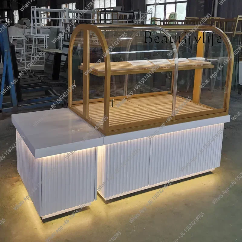 TT Bread Cabinet Arc Middle Island Cabinet Wrought Iron Stainless Steel Titanium Plated Middle Island Glass Display Cabinet