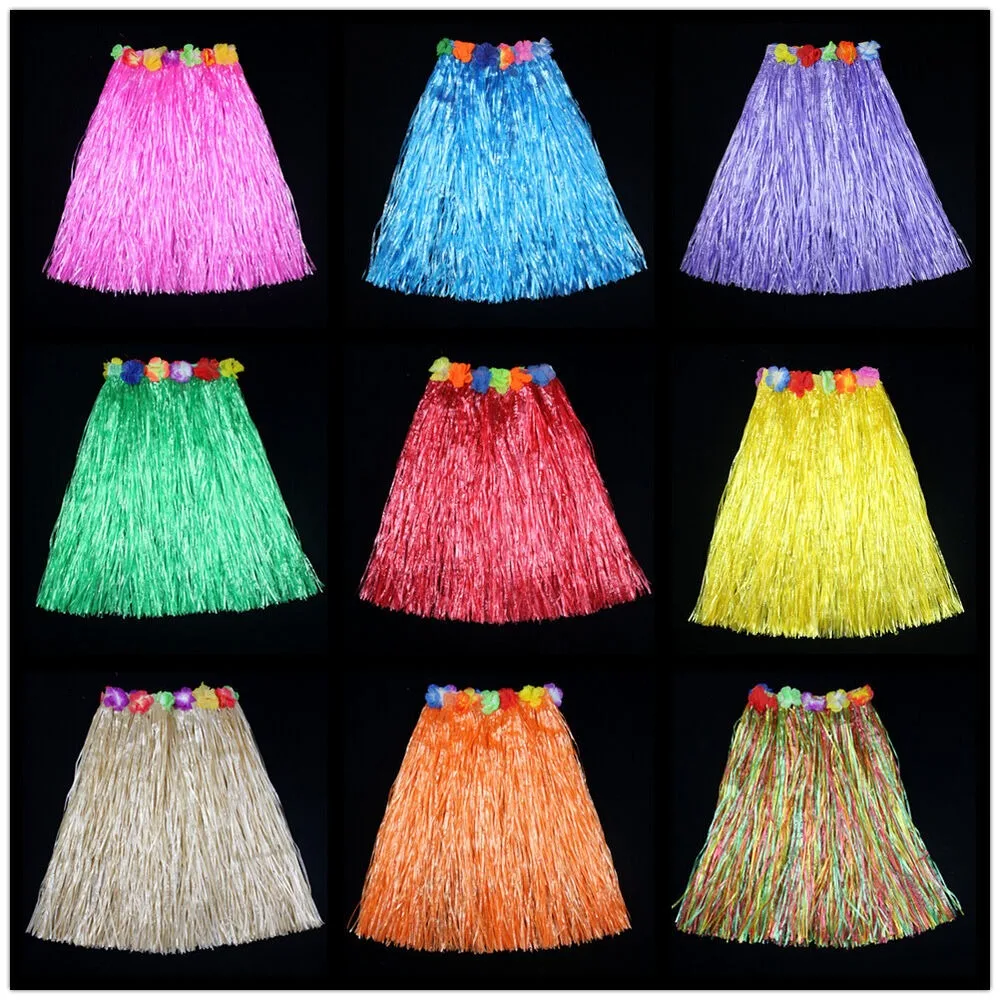 5 pièce/ensemble guirlande bandeau Bracelet Hawaii déguisement Hula Show Costume ensemble hawaïen Hula jupe entièrement charmante 40CM robe d'herbe