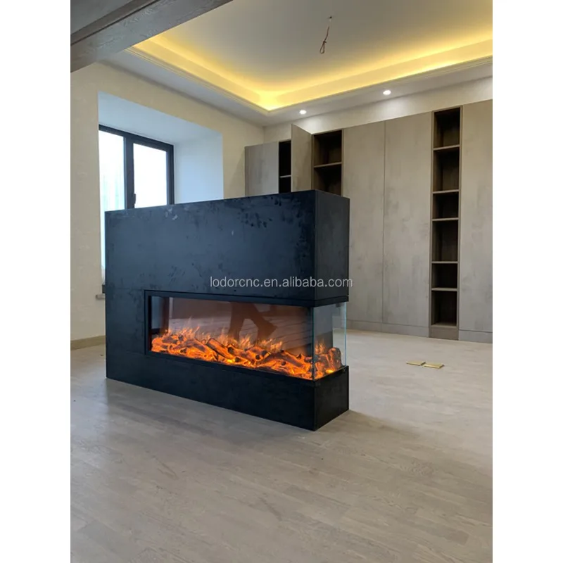 2000mm Modern High-end Built-In Electric Fireplace 2 Sided View Multicolor Flames Hotel Use Remote Control English Adjustable