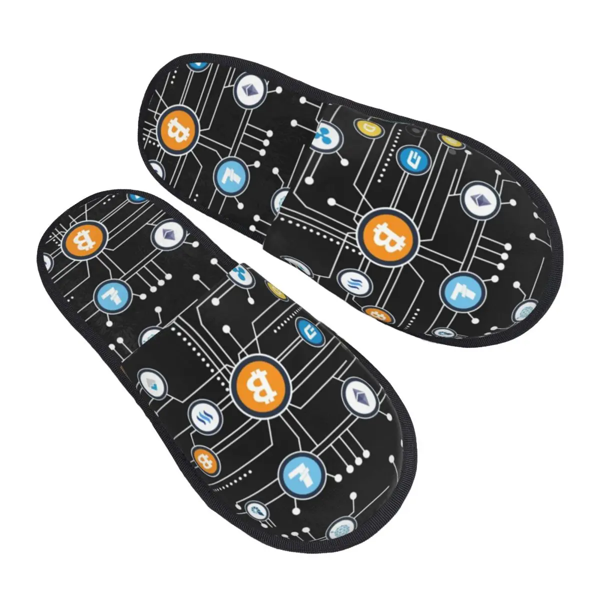 Custom Women Cryptocurrency Bitcoin Altcoin Blockchain House Slippers Soft Warm Memory Foam Fluffy Slipper Indoor Outdoor Shoes