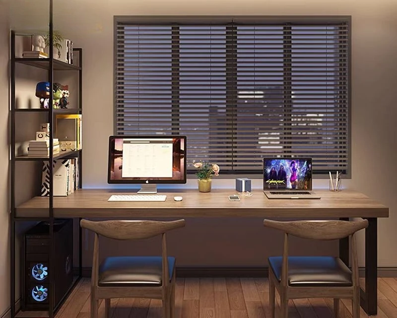 All solid wood, double, computer desk, bookshelf, integrated, learning, with shelf, writing