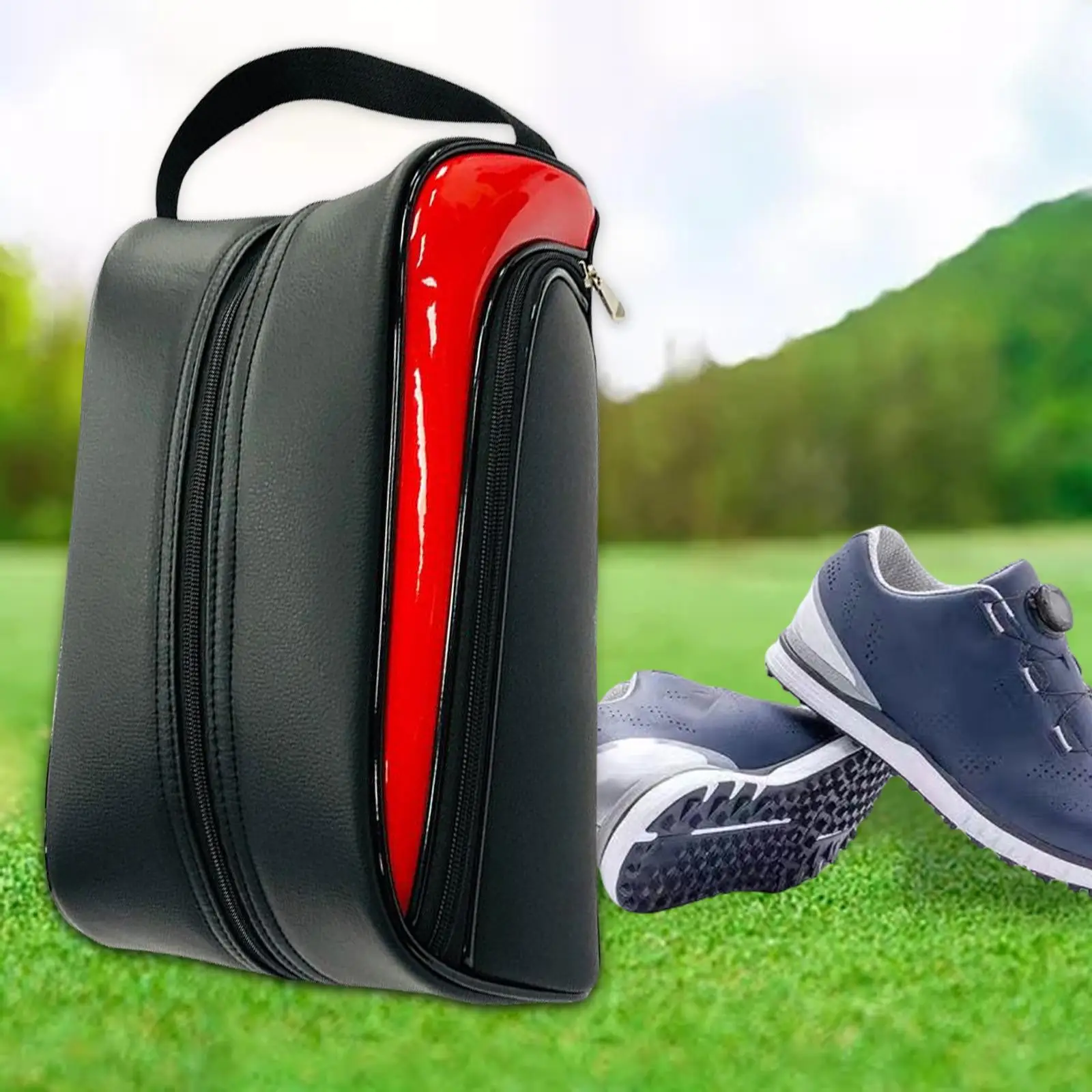 Golf Shoes Bag Portable Water Resistant Leather Zipper Shoe Case Carrier Golf Shoes Holders