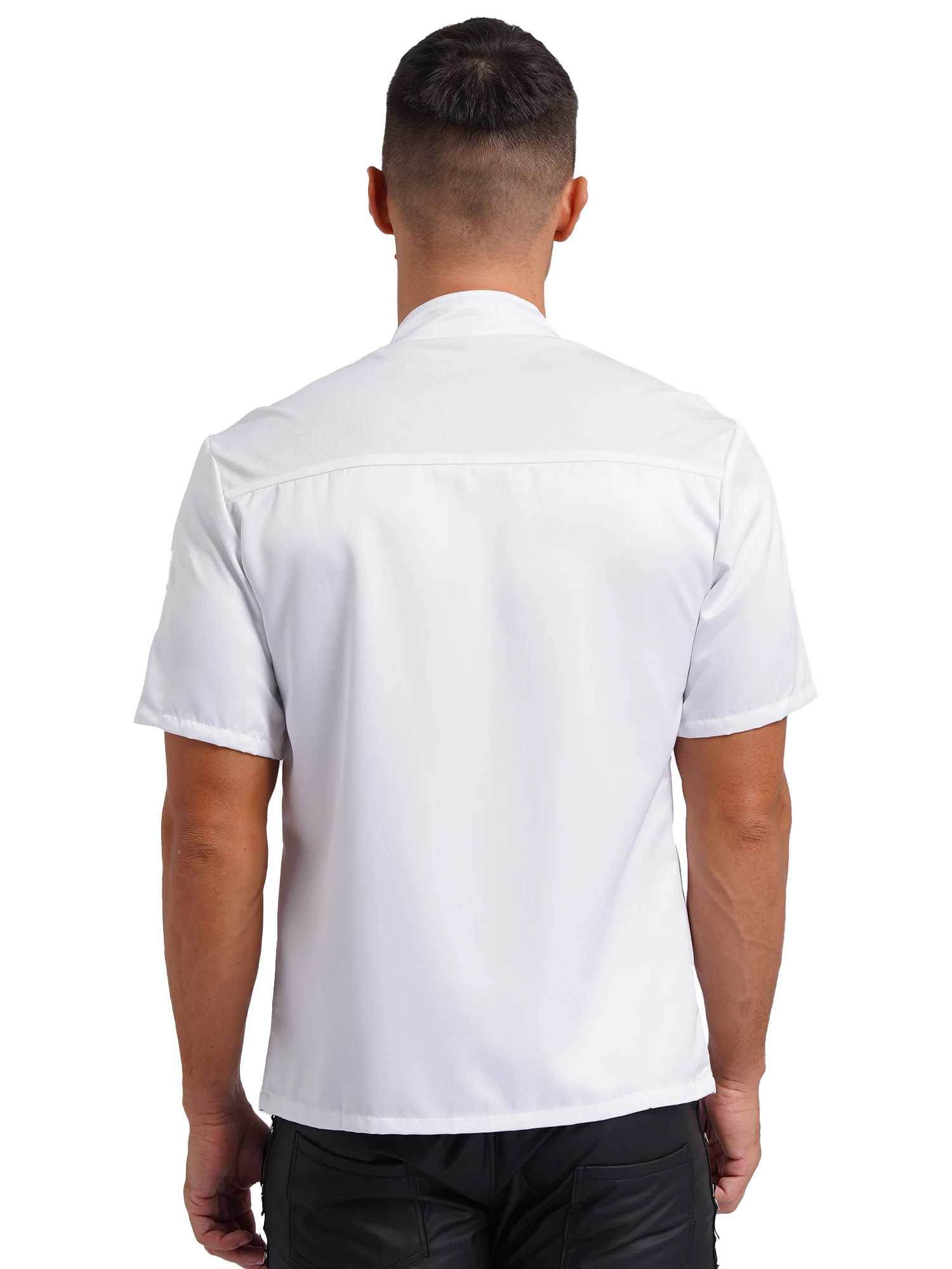 Chaqueta de Chef de manga corta para hombre y mujer, uniforme de cocina bordado con letras, abrigo de cocinero, Tops, trabajo de camarero, restaurante, ropa de Hotel