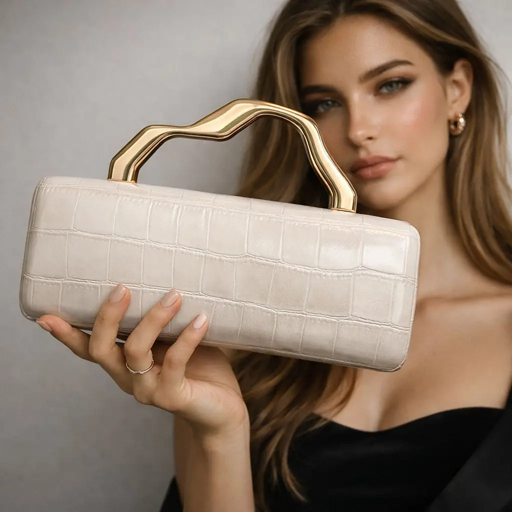 

Gold Shaped Pu Shoulder Crossbody Bag Fashionable Personality Lady's Dinner Home Single Shoulder Slanting Chain Handbag