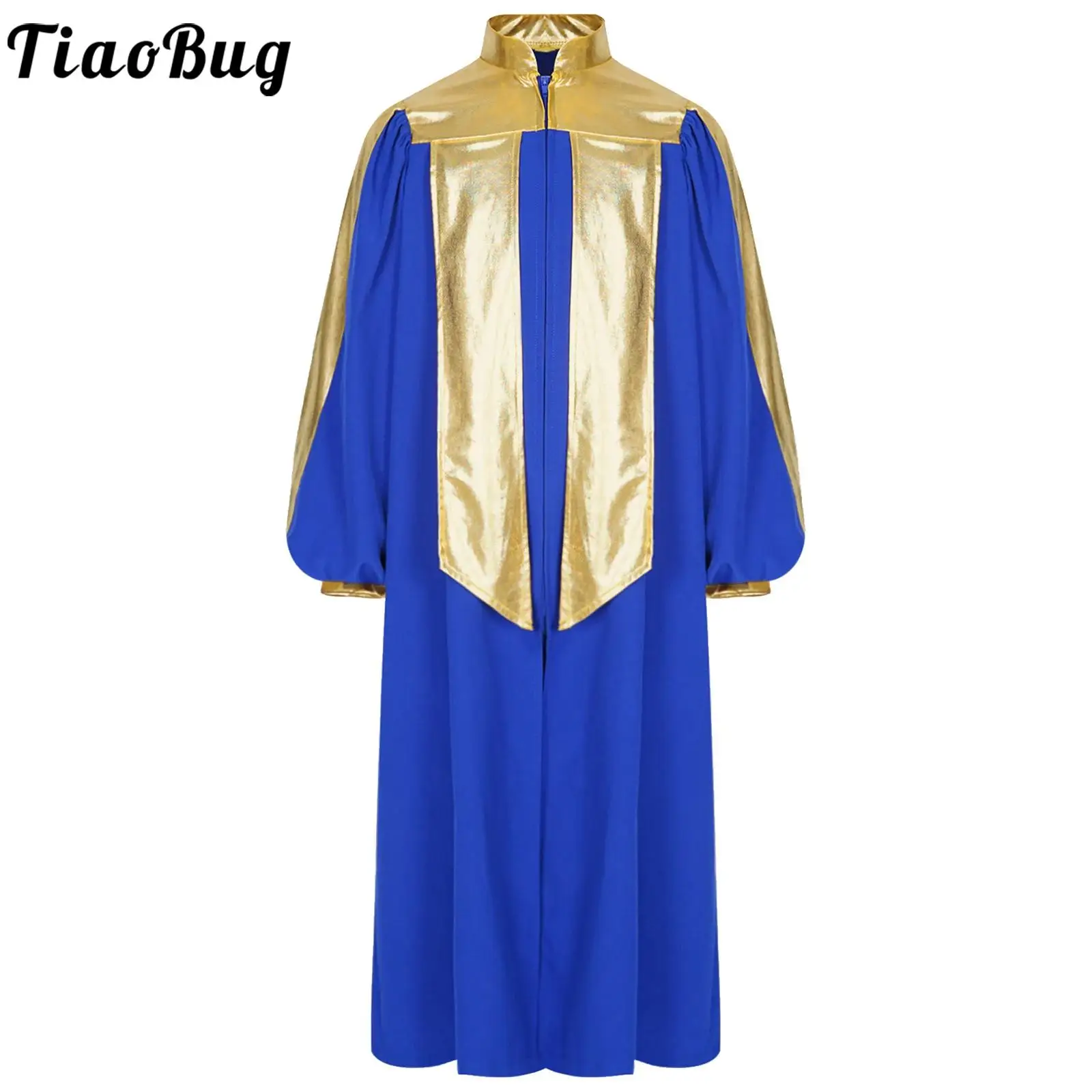 Boys Girls Muslim Arabic Thobe Long Sleeve Metallic Contrast Zipper Choir Robe Kids Church Worship Costume Performance Dancewear