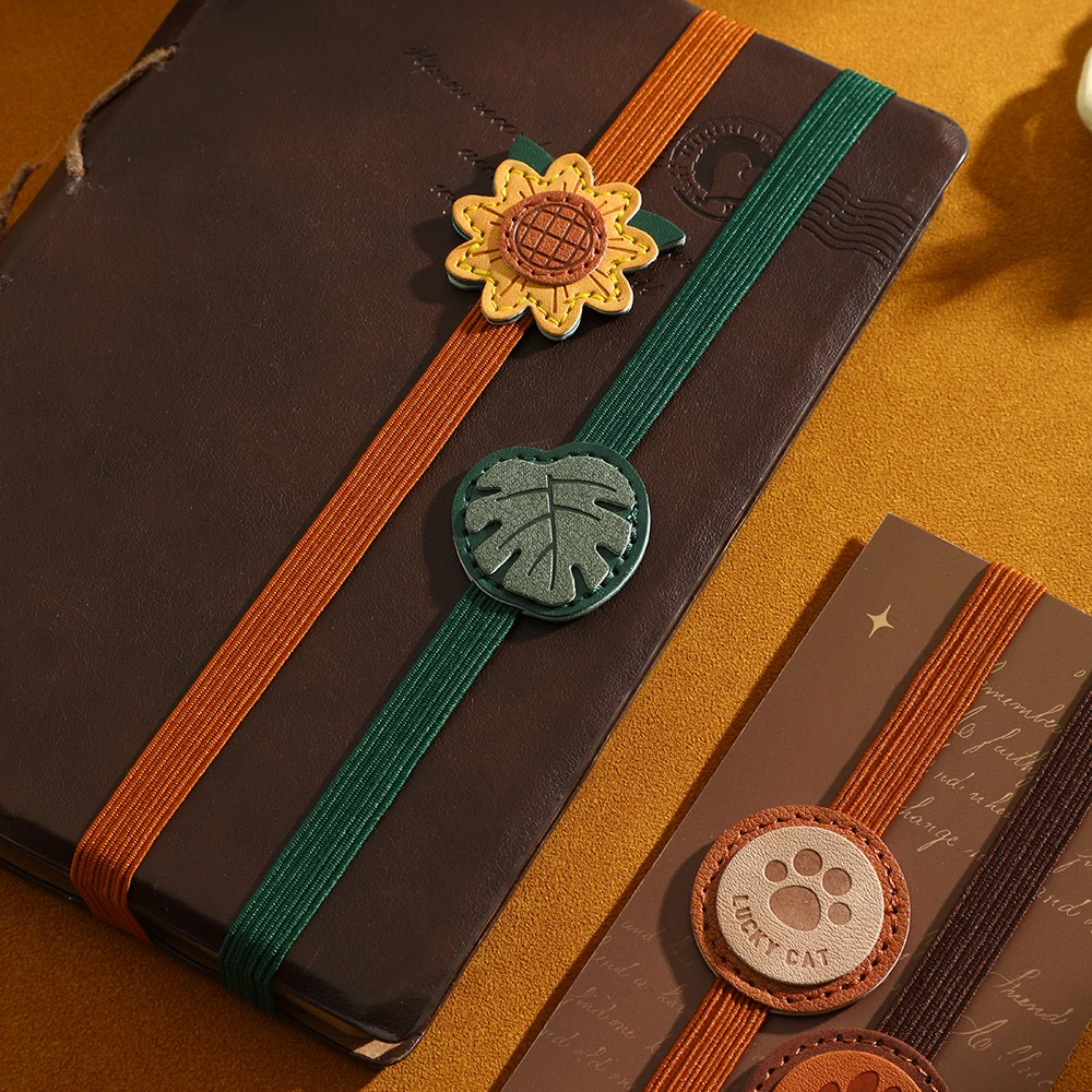 2 Pcs Elastic Notebook Strap Set PU Flower Design with Stitch Pattern Decorative Closure for Notebooks Journals Planners