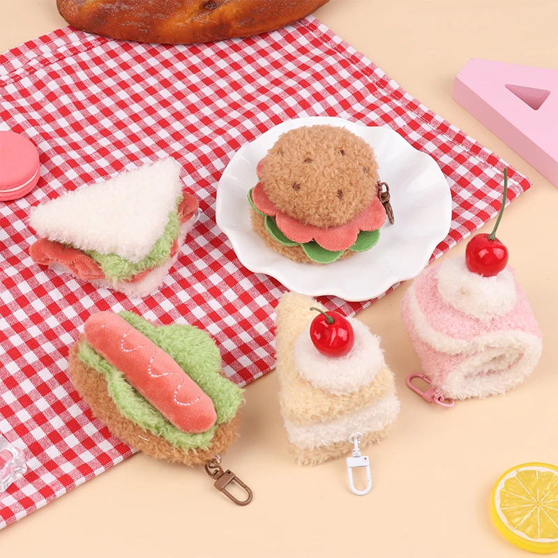 

1PC Kawaii Plush Food Keychain Cute Sandwich Hamburger Cake Keyring Pendant Bag Charm Gift Accessories For Women