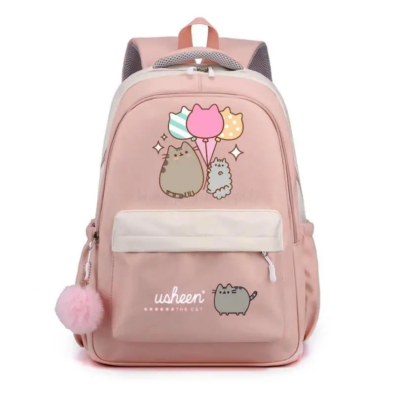 Mode fette Katze Rucksack Pusheen Printe weibliches Nylon einfache große Kapazität einfarbige Schult asche Einsatz Schnalle Laptop Rucksack