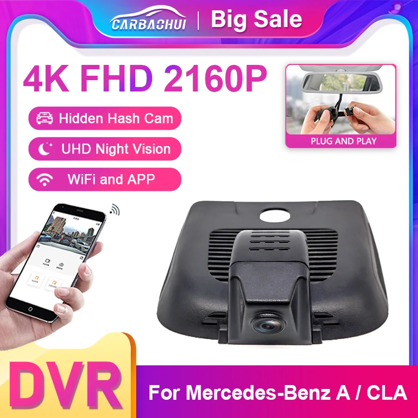 

Plug and Play Dash Cam 4K UHD Car Video Recorder DVR Night Vision for Mercedes Benz A CLA W177 V177 C118 AMG A35 A45 CLA35 CLA45