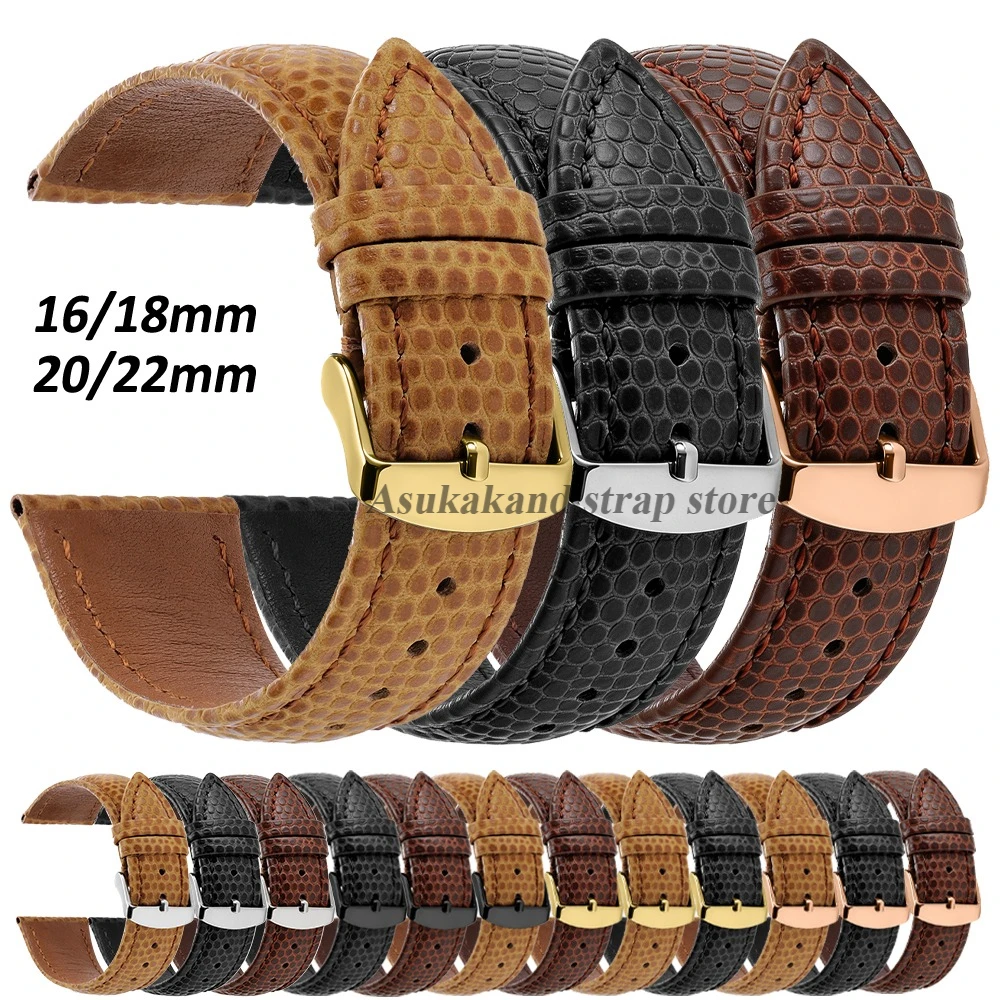 Cowhide Lizard Pattern Leather Watch Bands 16mm 18mm 20mm 22mm For Seiko for Rolex Watch Strap for Men Women Business Bracelets