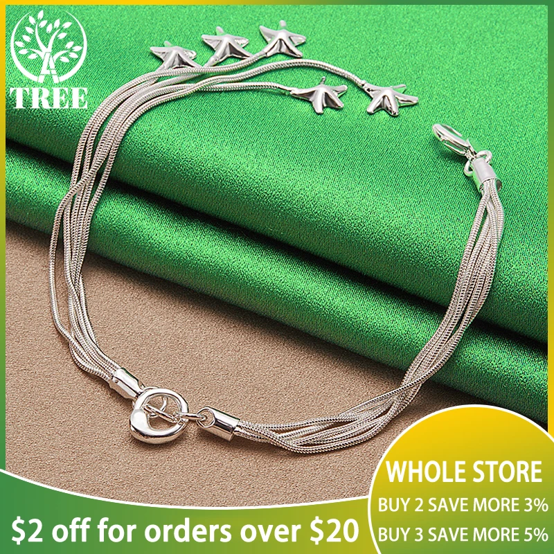 

New 925 Sterling Silver Many Snake Chain Star Bracelets For Woman Party Christmas Birthday Wedding Engagement Charm Jewelry Gift