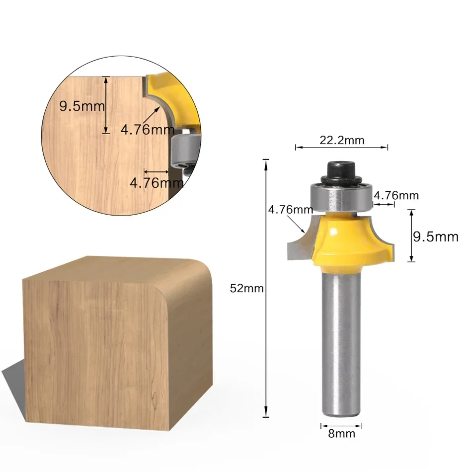 Punta per fresa ad angolo tondo da 8mm con fresa per cuscinetti per utensile per la lavorazione del legno carburo di tungsteno