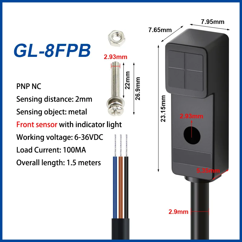 2mm Micro Small Square Proximity Switch Sensor GL-8F 8H Metal Sensor Switch 36V Three-Wire Inductive NPN PNP NO NC 6-36VDC view 4