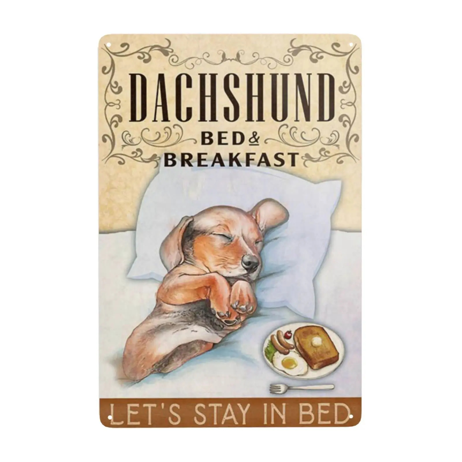 Yoeons Metal Signs Dachshund Dog Bed and Breakfast Let;s Stay in Bed Tin Sign Vintage Funny Home Kitchen Bar Club Cave Rustic Wa