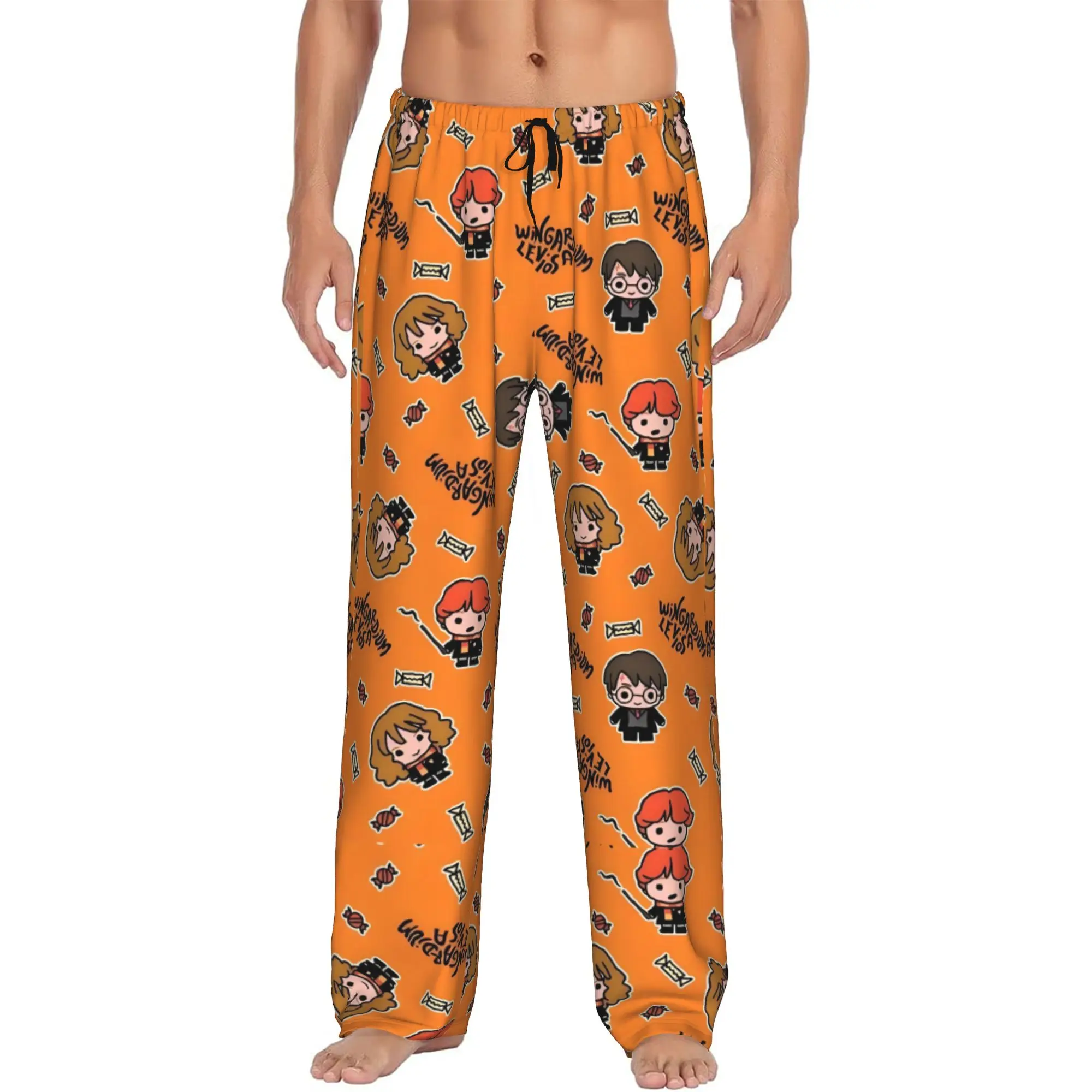 Custom Men's H-Harryed Halloween Pajama Pants Printed Magic School Sleep Sleepwear Bottoms with Pockets
