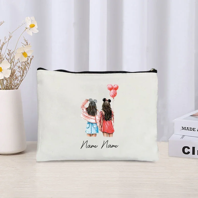 Customized Name Canvas Cosmetic Bag Organizer Travel Zipper Storage Pouch Personalized Bags Bridal Wedding Best Gift for Sisters