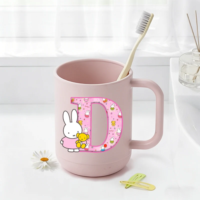 Miffys Cute Toothbrush Cup Girls Rabbit Letter A-Z Gargle Mug Kids Brush Teeth Water Cups Women Home Bathroom Accessories Gift