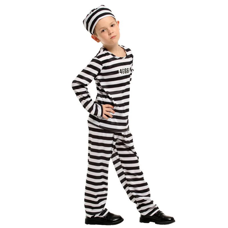 Halloween Children's Prison Uniform Cosplay Props Black and White Striped Suit