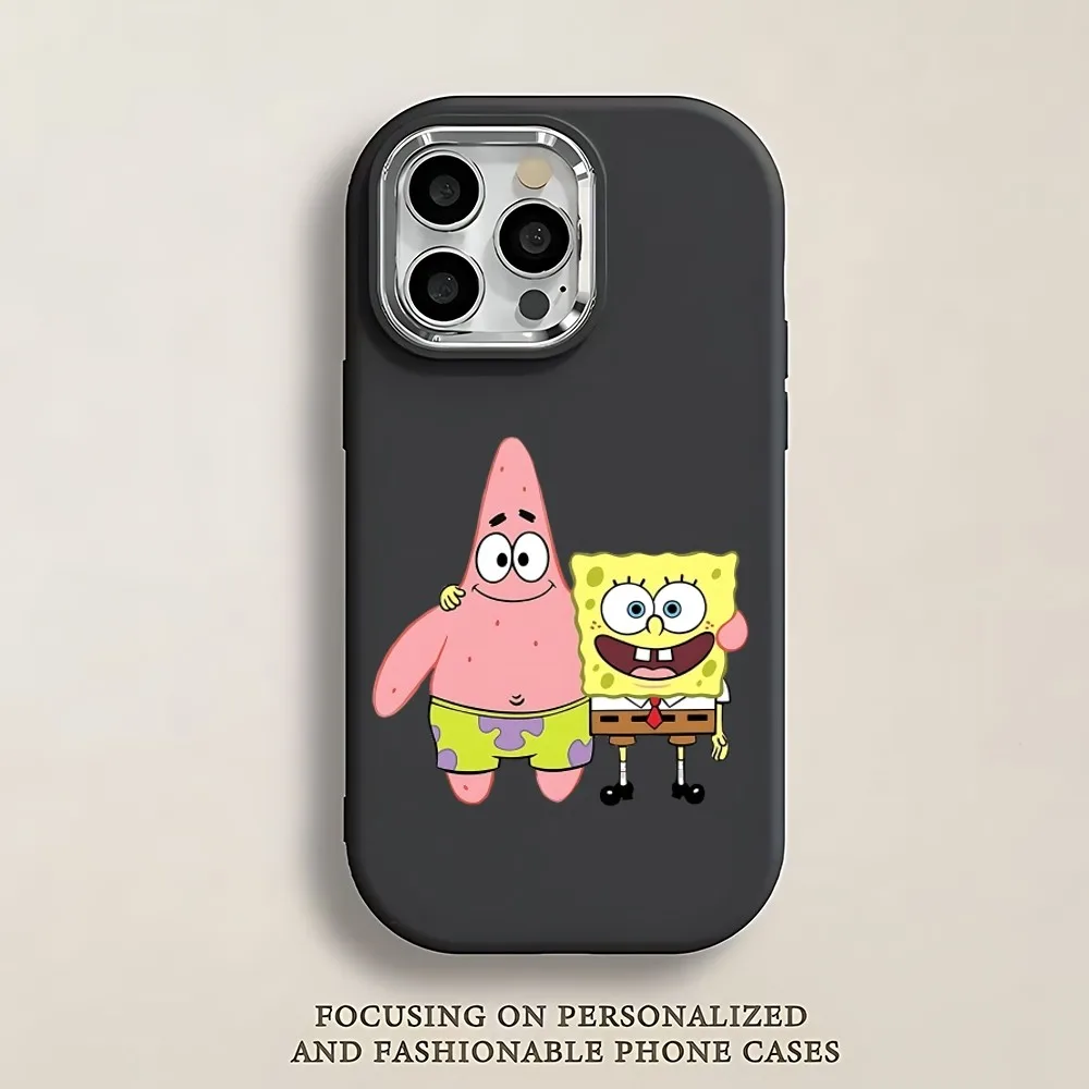 Bonita funda de teléfono S-SpongeBob para IPhone 12 13 14 15 16 Pro Promax silicona suave agujero grande estilo Premium Ins Color sólido adecuado