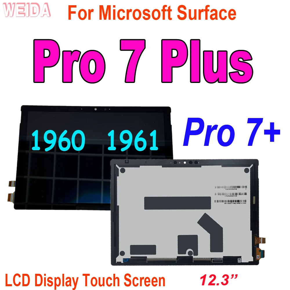 100% Tested LCD For Microsoft Surface Pro 7 Plus 1960 1961 LCD Surface Pro 7+ LCD Display Touch Screen Digitizer Assembly 12.3”