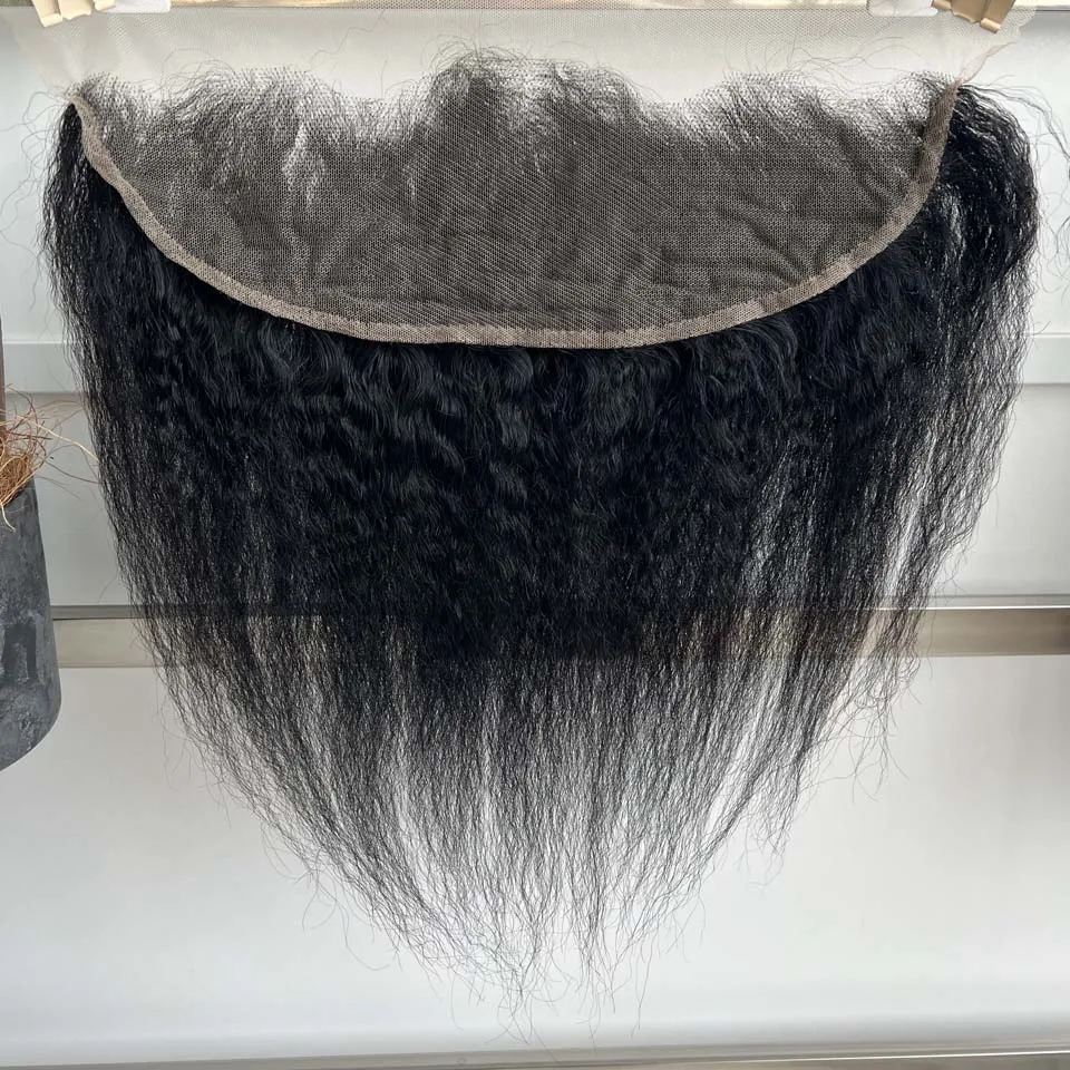 BINF HD 13x4 Lace Frontal Kinky Straight, vorgezupft, 4x4 Swiss Full Closure, nur in Naturalschwarz, Remy Echthaar – Detail 7