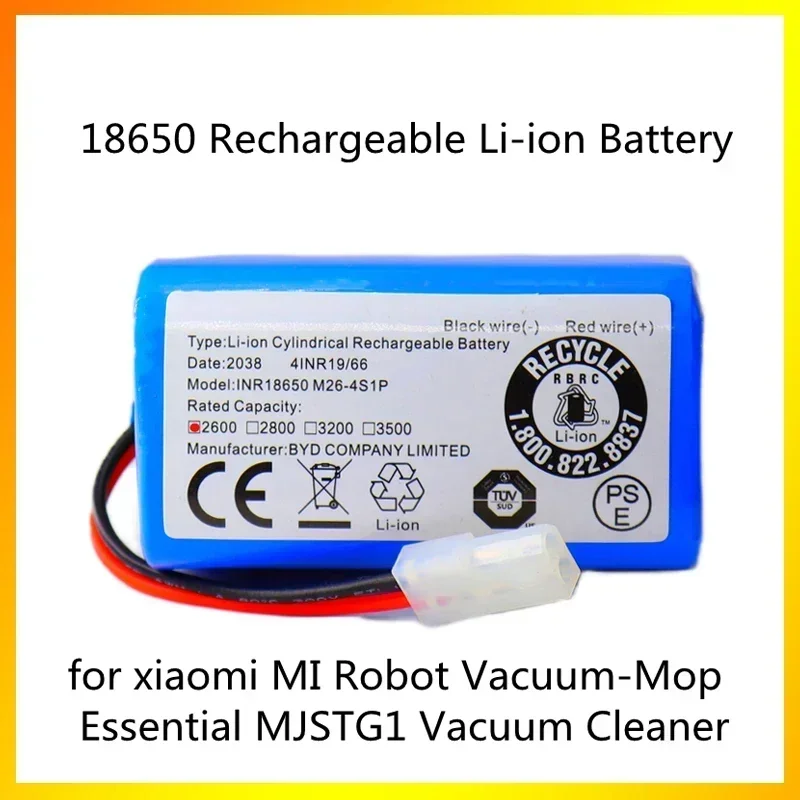 

Robot Vacuum Li-ion Replacement Battery for Xiaomi G1 Mi Robot Vacuum-Mop Essential MJSTG1 14.4V 2600mAh 18650 Battery Pack New