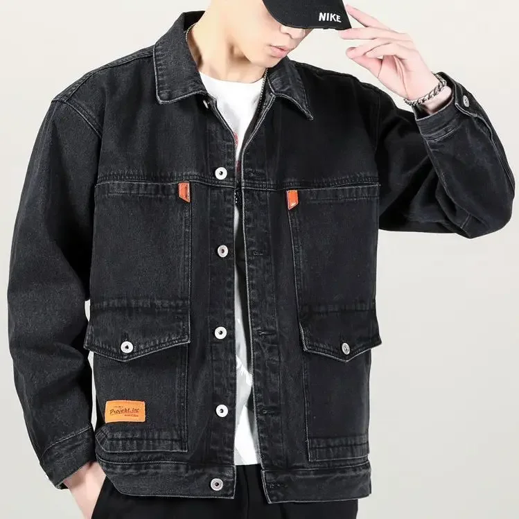 Veste en Jean Rembourré en Laine pour Homme, Vêtement en Combinaison de Mouton Noir, Chaud, Épaules 