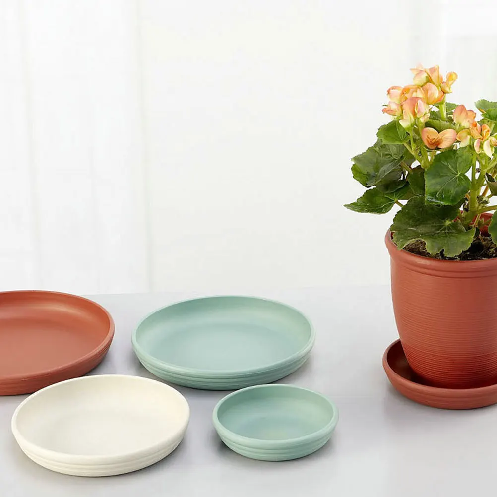 2Pcs Flowerpot Tray Lightweight Durable Plant Pot Plate Beige Green Waterproof Easy Clean Indoor Outdoor Garden