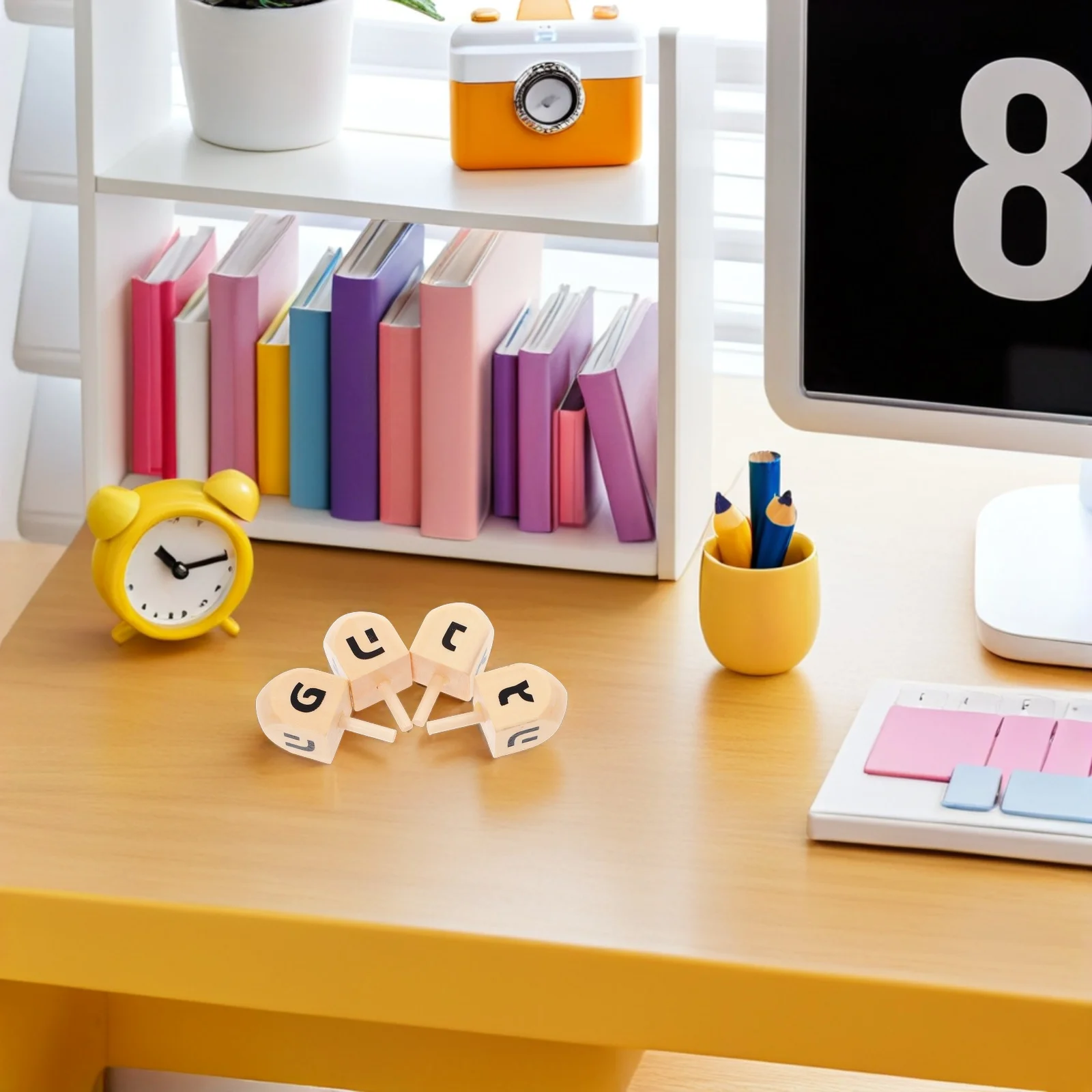 

8Pcs Hanukkah Wooden Dreidels Traditional Spinning Tops Kids Family Holiday Party Game Set Mini Dreidels Bulk Dreidel Kit