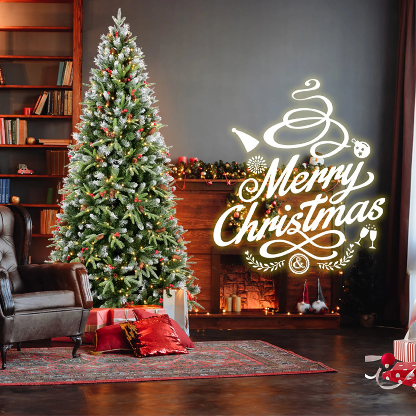 

PVC+PE Artificial Christmas Tree with Warm White 350 LED Light White Needles Pine Cones and Berry Decor Premium Xmas Tree