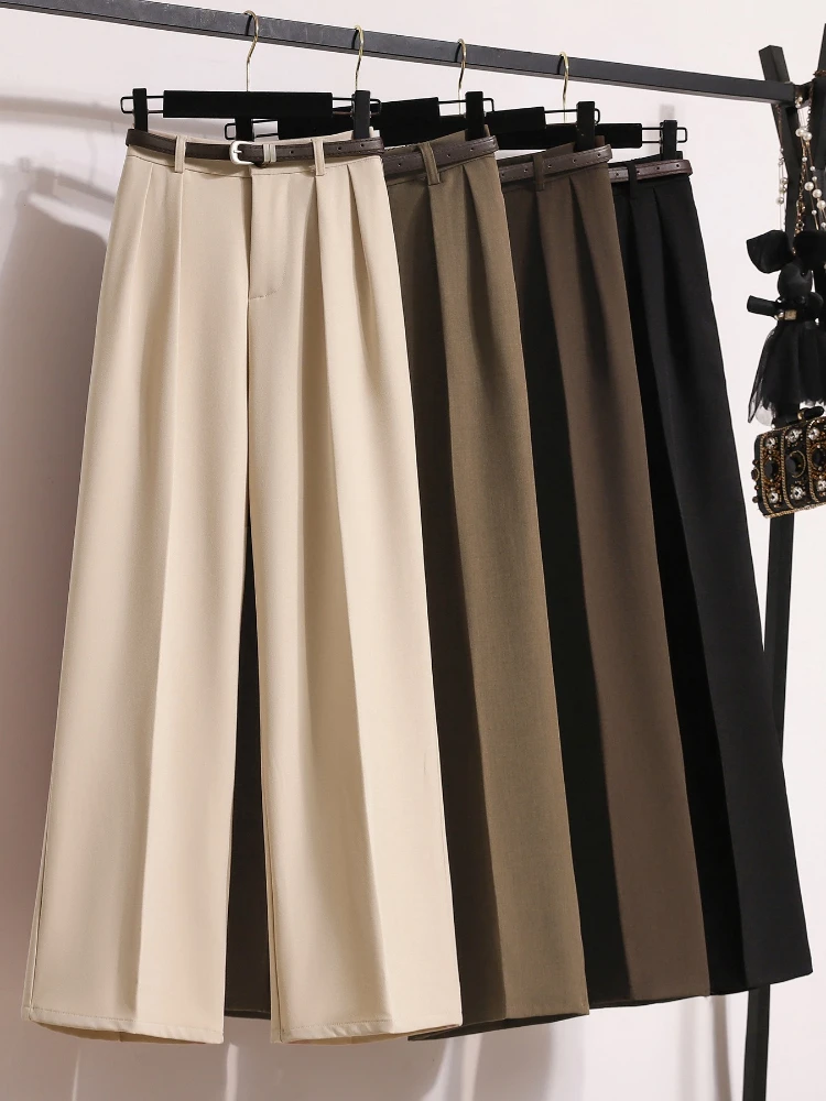 2026 Autumn Black High Waist Wide‑Leg Women's Suit Pants Draped Fabric Loose Floor‑Length Casual Office Ladies Trousers