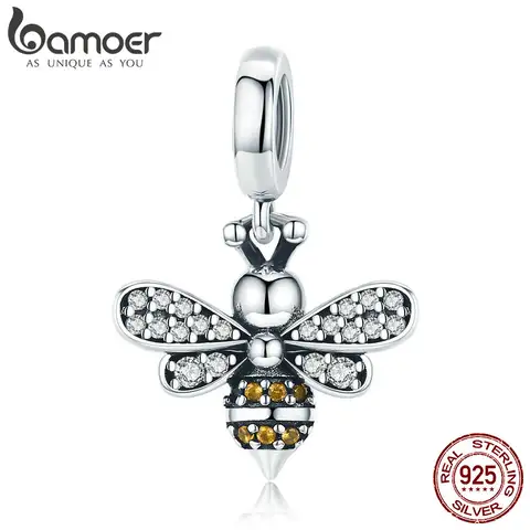 925 Silver Bee Charm Pendant for Bracelets bamoer