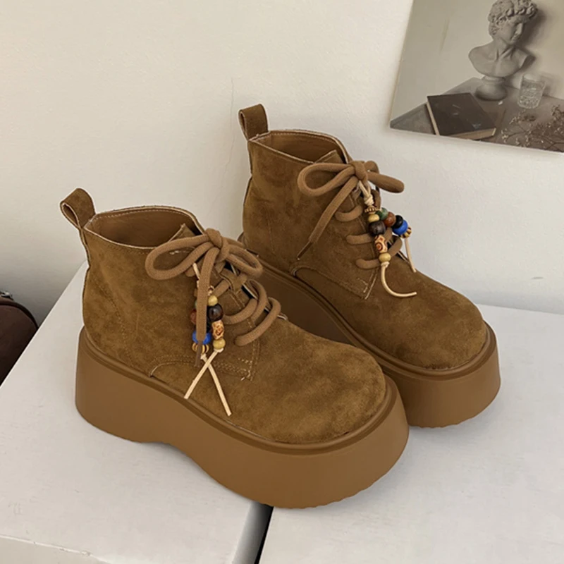 

Flats Platform Women Ankle Boots Lace Up Casual Shoes Snow Boots 2025 Winter Trend Sneaker Walking Suede Chelsea Boots De Mujer