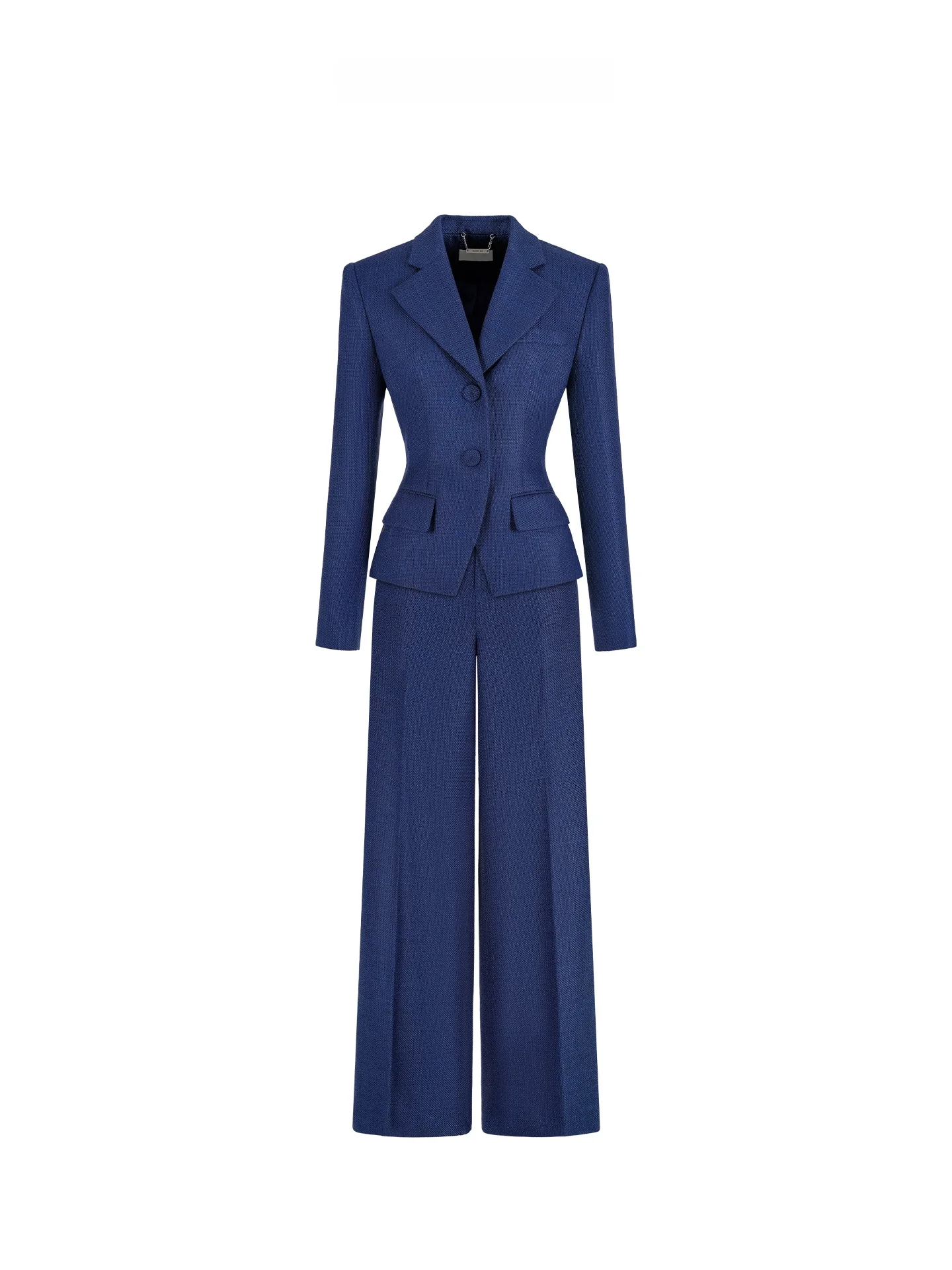 

Шерстяной костюм-двойка Ele: брюки с высокой талией и широкими штанинами, модный женский комплект для офиса, синий, повседневный осенний наряд в стиле Мэгги Ма