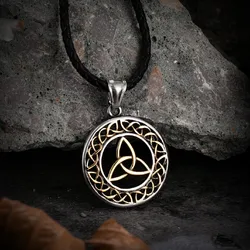 Vintage Viking Celtic Knot Necklace Men Gold Color Antique Steel Norse Valknut Runes Trinity Pendant Amulet Scandinavian Jewelry